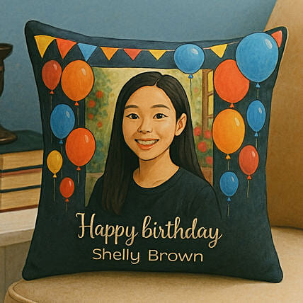 Personalise Your Ghibli Brithday Balloons Cushion: 