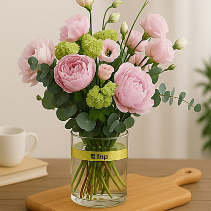 Refreshing Mixed Flower Cylindrical Vase: Peonies Flowers