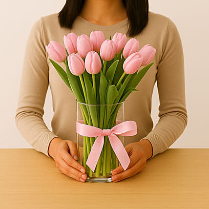 10 Pink Tulip Arrangement: Proposal Flowers