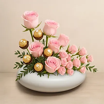 Roses and Rochers in a Vase: Flowers With Chocolates