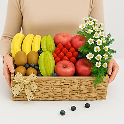 White Phoneix & Assorted Fruits Basket: Hari Raya Flowers