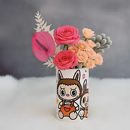 Labubu Inspired Mix Flowers Vase: Farewell Gifts Singapore