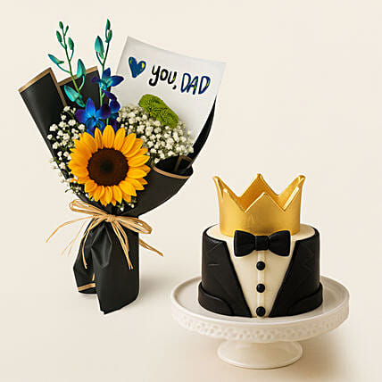 Love You Dad Sunflower Bouquet and Cake Bundle: Father's Day Flowers