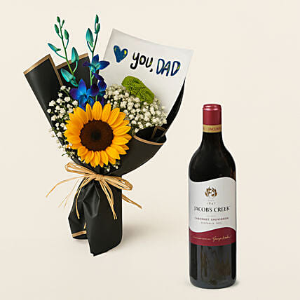 Love You Dad Sunflower Bouquet and Wine Bundle: Father's Day Flowers