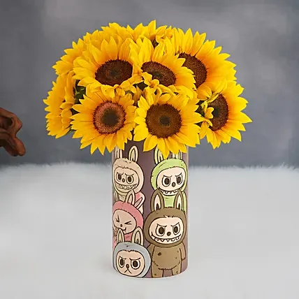 Cute Labubu Monsters Sunflowers Vase: Farewell Gift