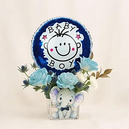 New Baby Boy Born Flower & Balloon: Newborn Gifts Singapore