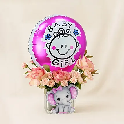 New Baby Girl Born Flower & Balloon: Newborn Gifts Singapore