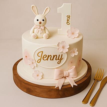 Bunny Bliss First Birthday Cake: New Born Cakes 