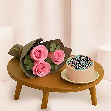 Sisters Day Mono Cake And Flower Bouquet: Gifts For Sister