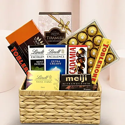 Exotic Chocolates Brown Willow Basket: Dark Chocolate Singapore