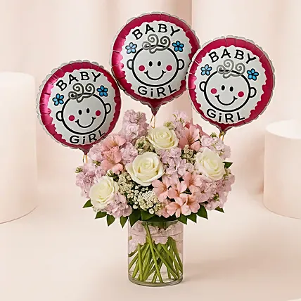 Pink N White Floral Bunch With Balloons: Flowers And Balloon Delivery