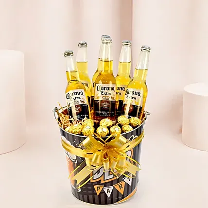 Beer Sweet Delights Hamper: White Valentine's Day Flowers