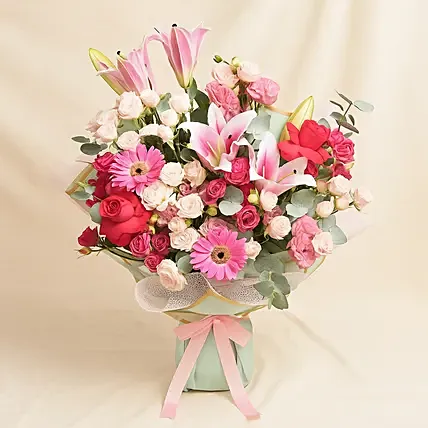 Pink Beauty Mix Flower Grand Bouquet: Students Day Gifts