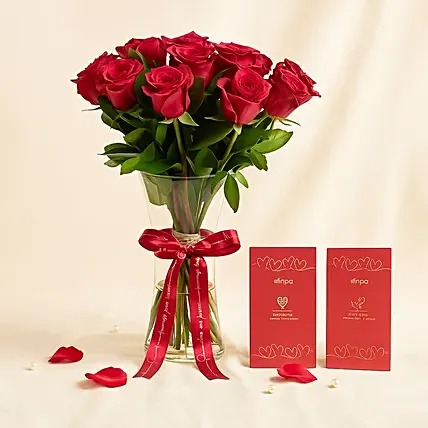 Ravishing Romance Vase With Chocolates Bar: Valentine's Flowers