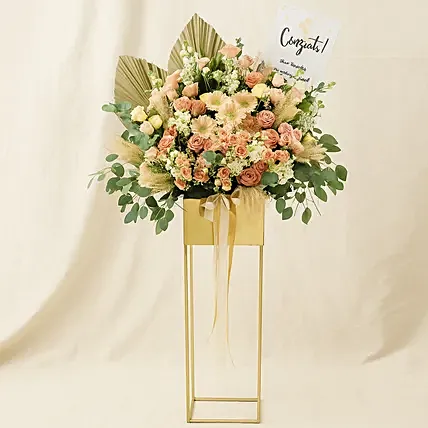 Blissful Mixed Flowers Golden Stand: Flowers