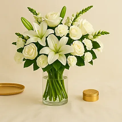 Love For White Flowers Vase: Condolence Flowers