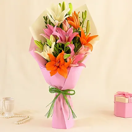 7 Attractive Mixed Asiatic Lilies Bunch: Retirement Flowers in Singapore