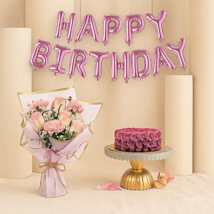 Delightful Pink Birthday Wishes Combo: Red Velvet Cakes 