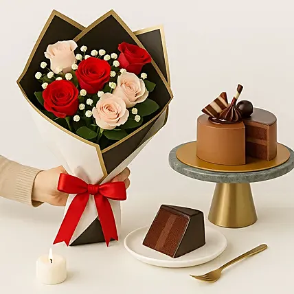 Romantic Rose Flowers with Chocolate Cake: Chocolate Cakes 