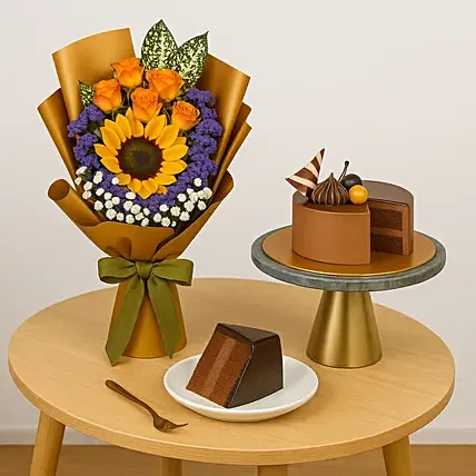 Sunflower Bouquet and Chocolate Cake: Chocolate Cakes 