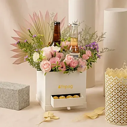Floral & Beer Gift Box with Ferrero Rocher: Easter Flowers