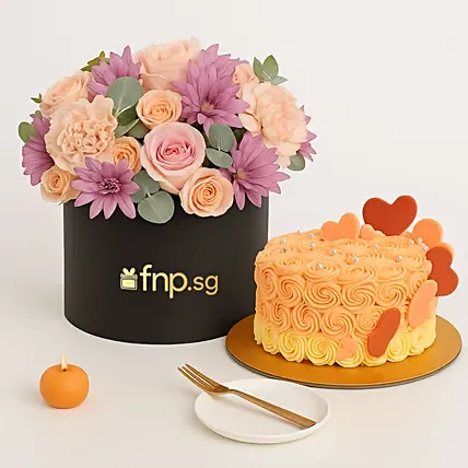 Floral Heart Chocolate Cake and Flowers Bundle: Birthday Cakes 