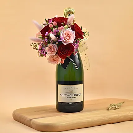Luxury Champagne & Mixed Flowers Gift Combo: Teddy Day Gifts