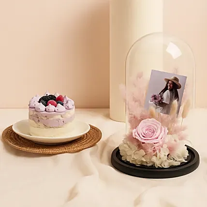 Personalised Forever Rose Dome with Mini Cake: 