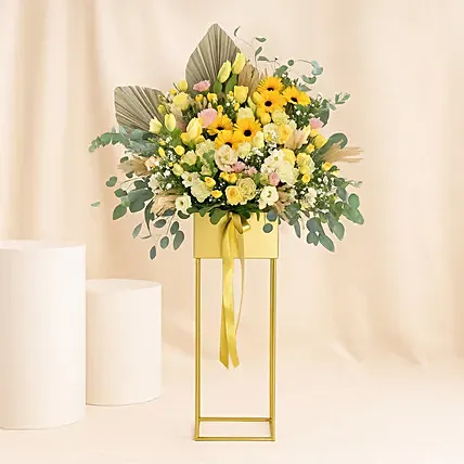 Graceful Mixed Flowers Golden Stand: Grand Opening Gifts