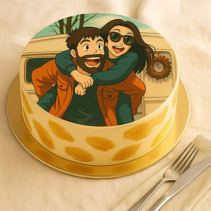 Personalise Your Ghibli Caramel Anniversary Photo Cake: 