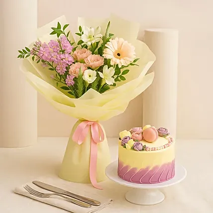 Affection - Flowers Bouquet & Macaroon Cake: Mixed Flowers Bouquet