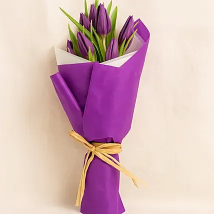 7 Purple Tulips Bouquet: Women's Day Gifts