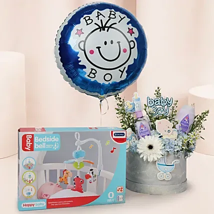 Its a Baby Boy Flowers giftset with Balloon: Balloon Flower Bouquet
