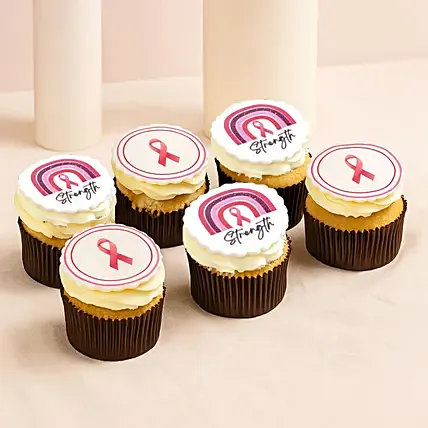 Pink Ribbon Cupcakes Set: Vanilla Cakes