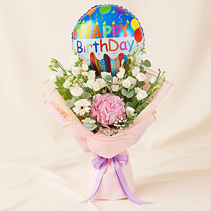 Birthday Wishes Flower & Balloon Bouquet: Balloon Flower Bouquet