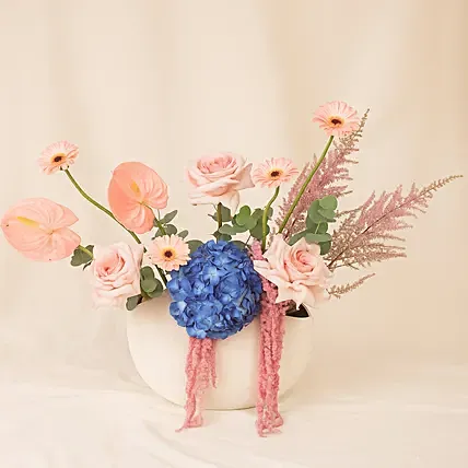 Rose Gerbera & Hydrangea in Ceramic Vase: Gift Delivery Singapore