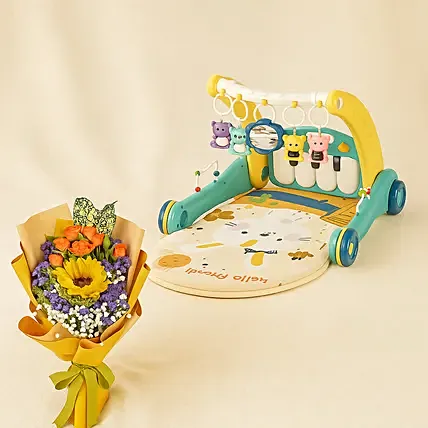 2 in 1 Pedal Piano Harps Walker With Flower Bouquet: Newborn Flowers