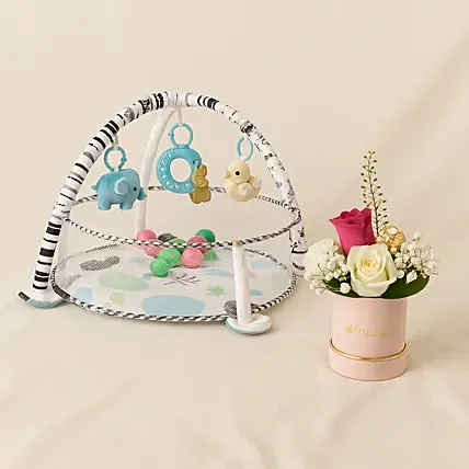 Round Game Mat With Toys and Balls With A Floral Arrangement: For New Born