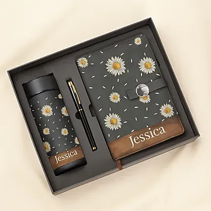 Floral Print Office Set for Her: Personalised Glassware