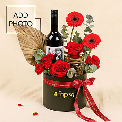 Golden Romance Flower & Wine Box: Teddy Day Gifts