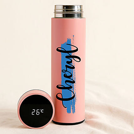 Personalised Pink LED Temperature Bottle: Boss Day Gifts