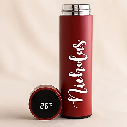 Personalised Red LED Temperature Bottle for Him: Drinkware Gifts