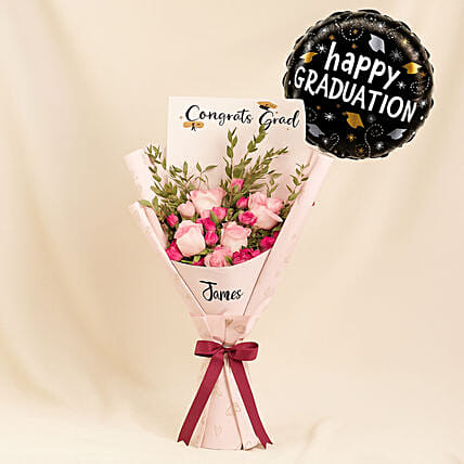 Congrats Grad Roses Bouquet with Balloon: Graduation Gifts