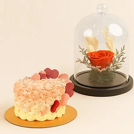 Forever Red Rose & Floral Heart Chocolate Cake Combo: Wedding Gifts