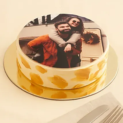 caramel Anniversary Photo Cake 500gm: Personalised Anniversary Gifts