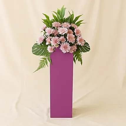 Elegant Pink Flowers Arrangement In Pink Stand: Grand Opening Flowers