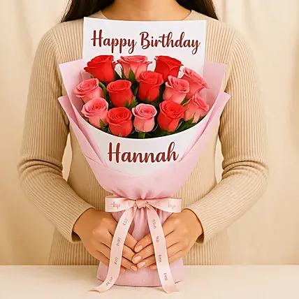 Joyful Personalised Rose Bouquet: For Birthday