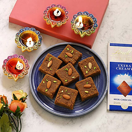 Designer Diyas With Lindt And Dhoda Barfi: Sweets 