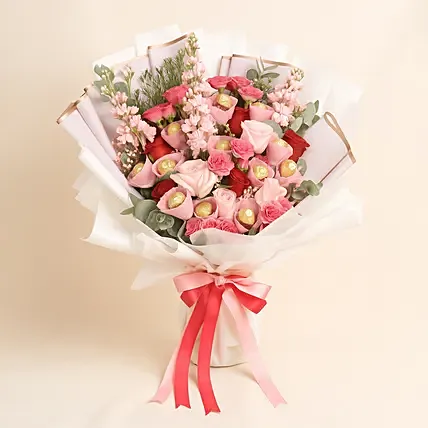 Luxury Mixed Roses & Chocolates Gift Bouquet: For New Born