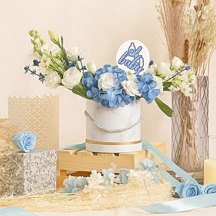 Baby Boy Celebration Flower Box: Blue Flowers